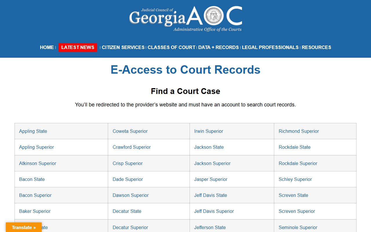 Wilkes County court records after arrest Georgia e-access page