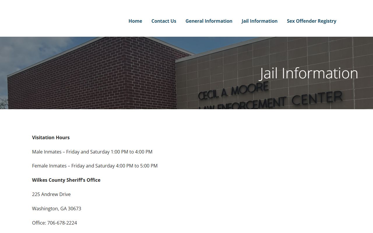 Wilkes County jail inmate records visitation schedule
